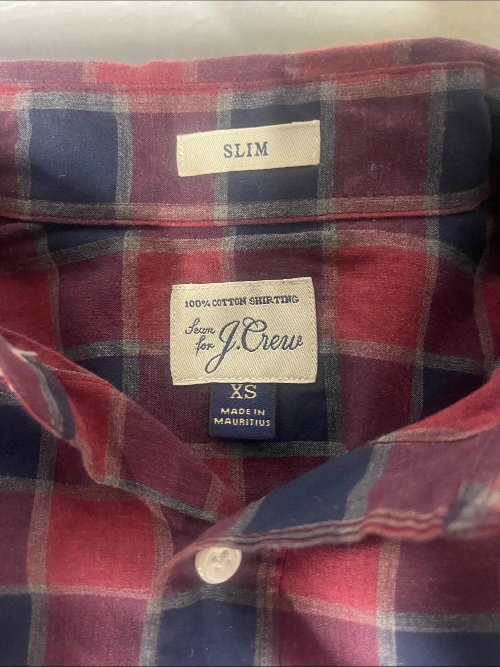 J. Crew Slim Button-Down Red and Navy Plaid Shirt
